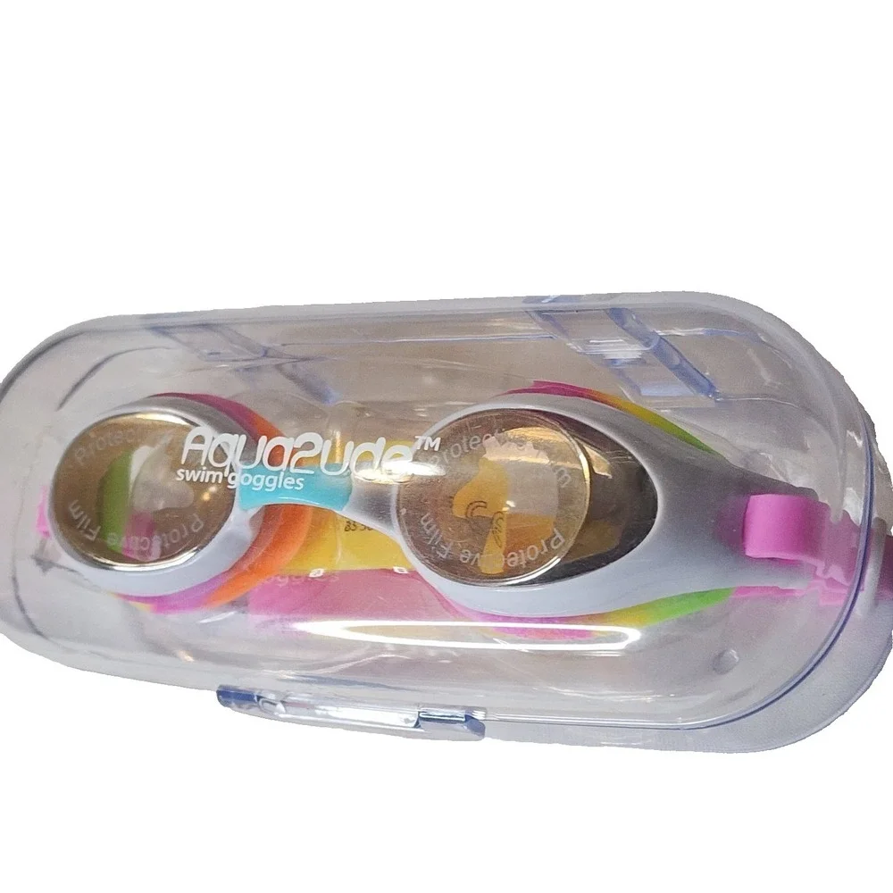 Aqua2ude Kids Swim Goggles BLUE  - PINK - LIGHT BLUE Ages 6+ Protective Case NEW